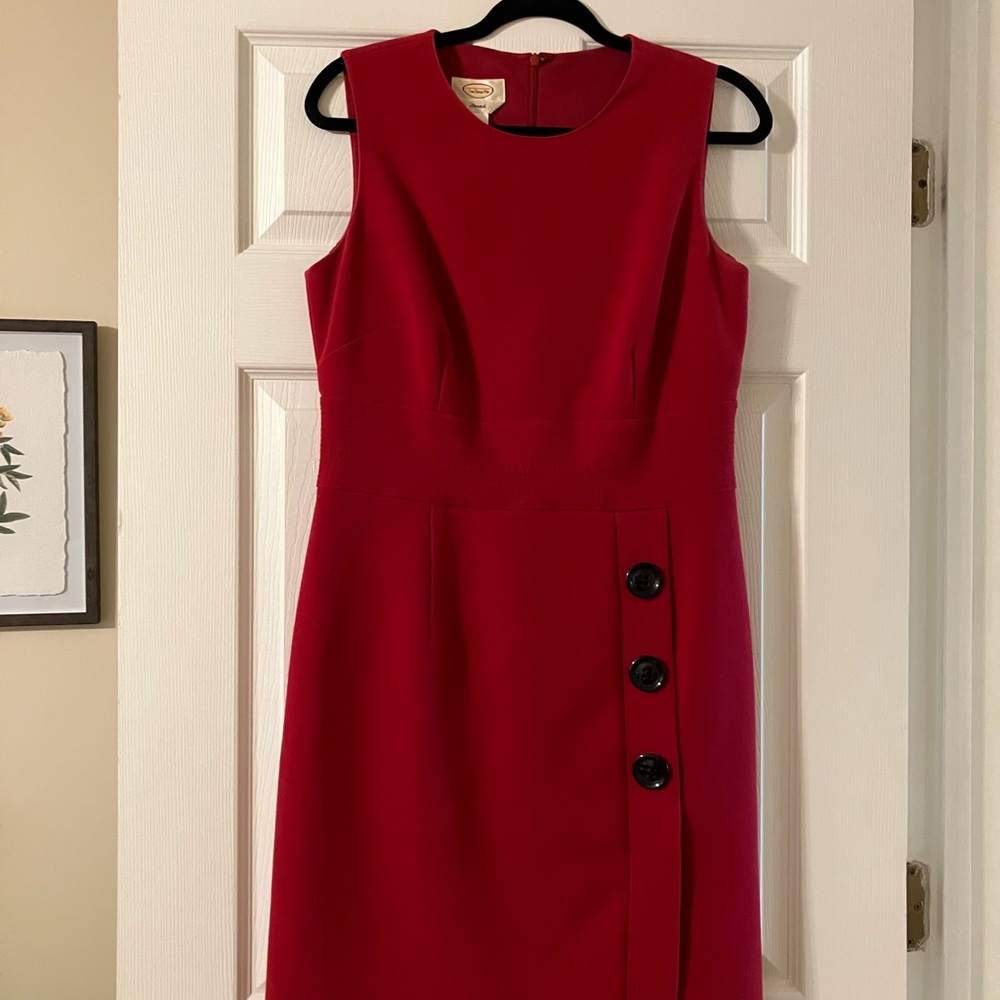 Red sleeveless, knee length Talbots sheath dress